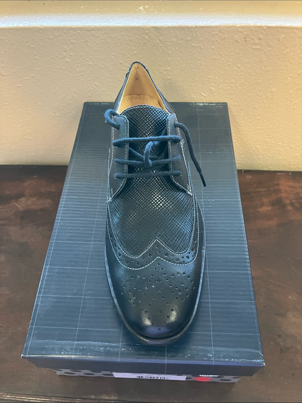 Sandro Moscoloni Navy Textured Wingtip Derby. DONOVAN BLACK